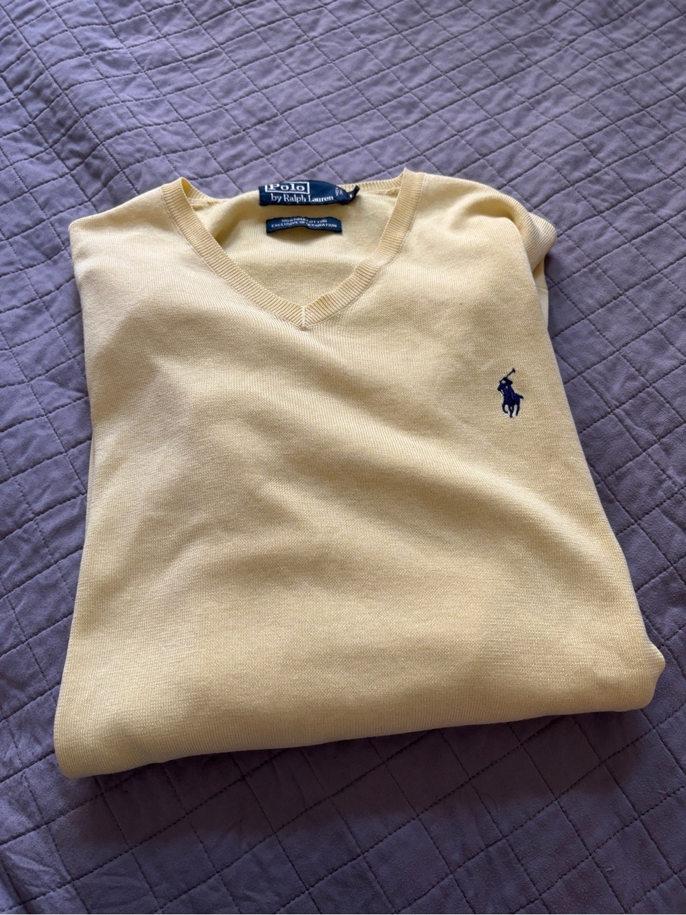 Polo by Ralph Lauren Men's Yellow V-Neck Sweater prima cotton size large